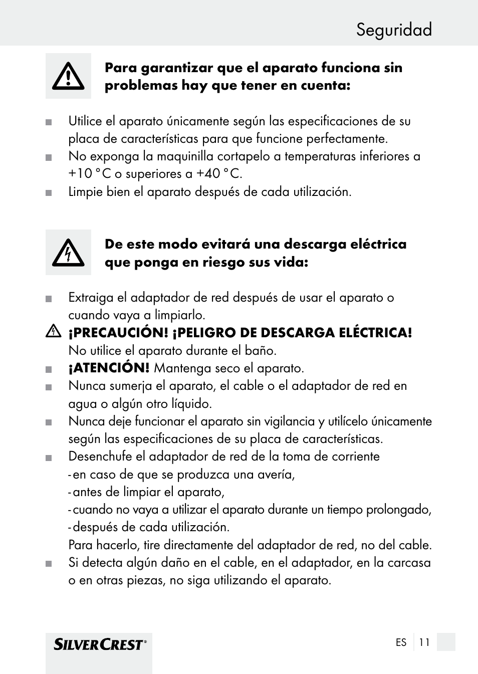 Seguridad | Silvercrest SHBS 1000 A1 User Manual | Page 11 / 105