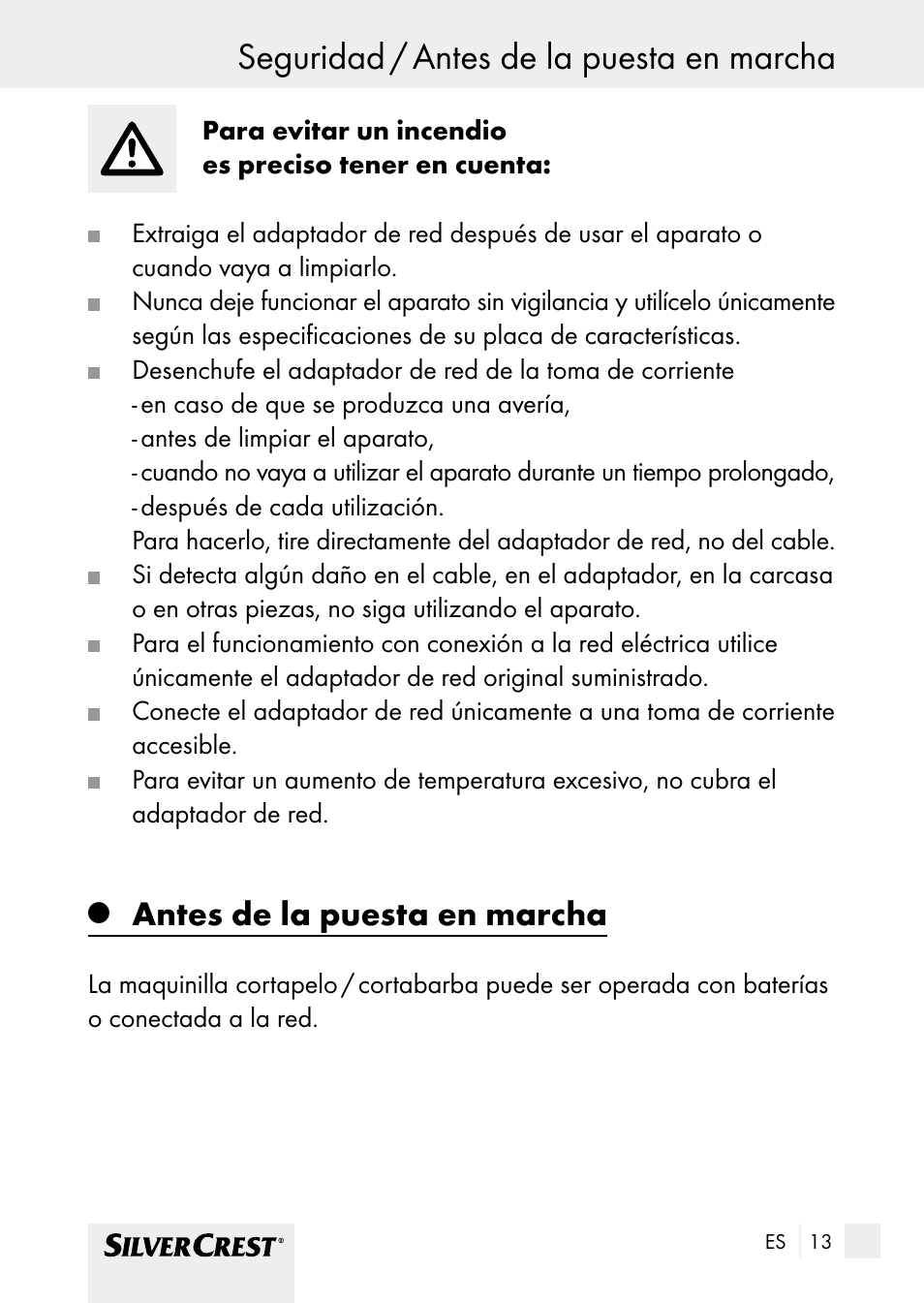 Seguridad / antes de la puesta en marcha seguridad, Antes de la puesta en marcha | Silvercrest SHBS 1000 A1 User Manual | Page 13 / 105