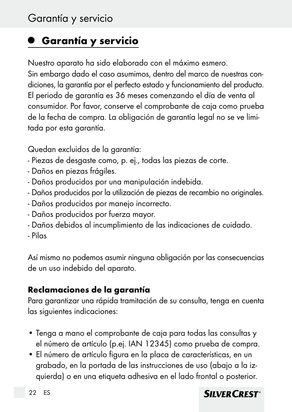 Garantía y servicio | Silvercrest SHBS 1000 A1 User Manual | Page 22 / 105