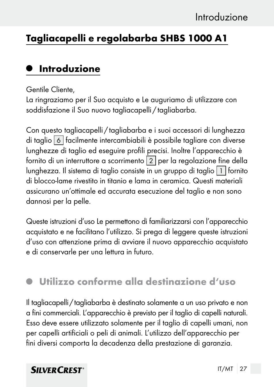 Introduzione, Utilizzo conforme alla destinazione d‘uso | Silvercrest SHBS 1000 A1 User Manual | Page 27 / 105