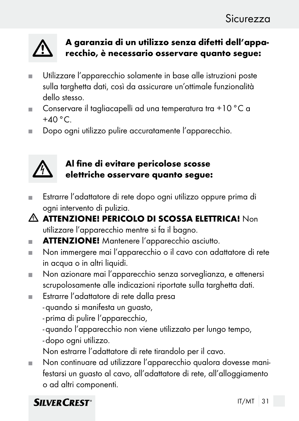 Sicurezza | Silvercrest SHBS 1000 A1 User Manual | Page 31 / 105