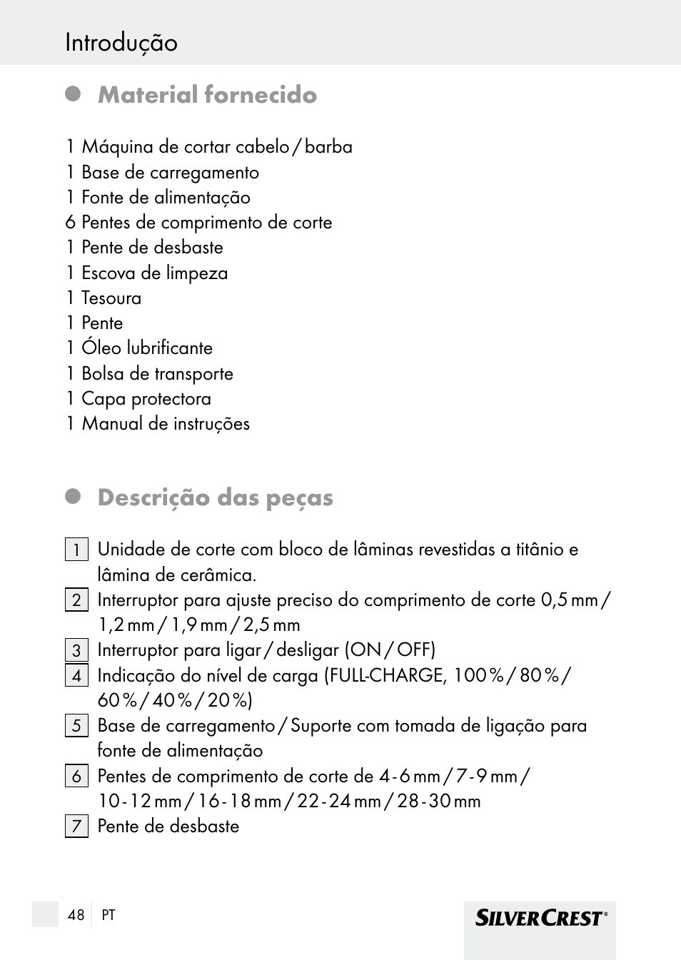 Introdução / segurança introdução, Material fornecido, Descrição das peças | Silvercrest SHBS 1000 A1 User Manual | Page 48 / 105