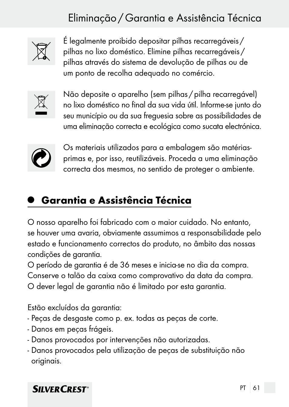 Garantia e assistência técnica | Silvercrest SHBS 1000 A1 User Manual | Page 61 / 105