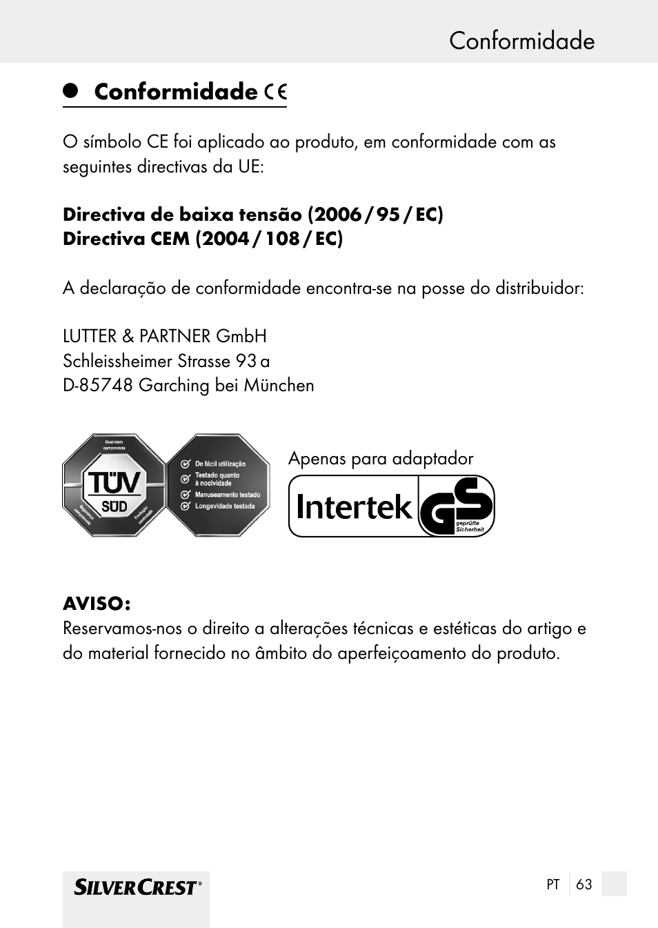 Conformidade, Garantia e assistência técnica | Silvercrest SHBS 1000 A1 User Manual | Page 63 / 105