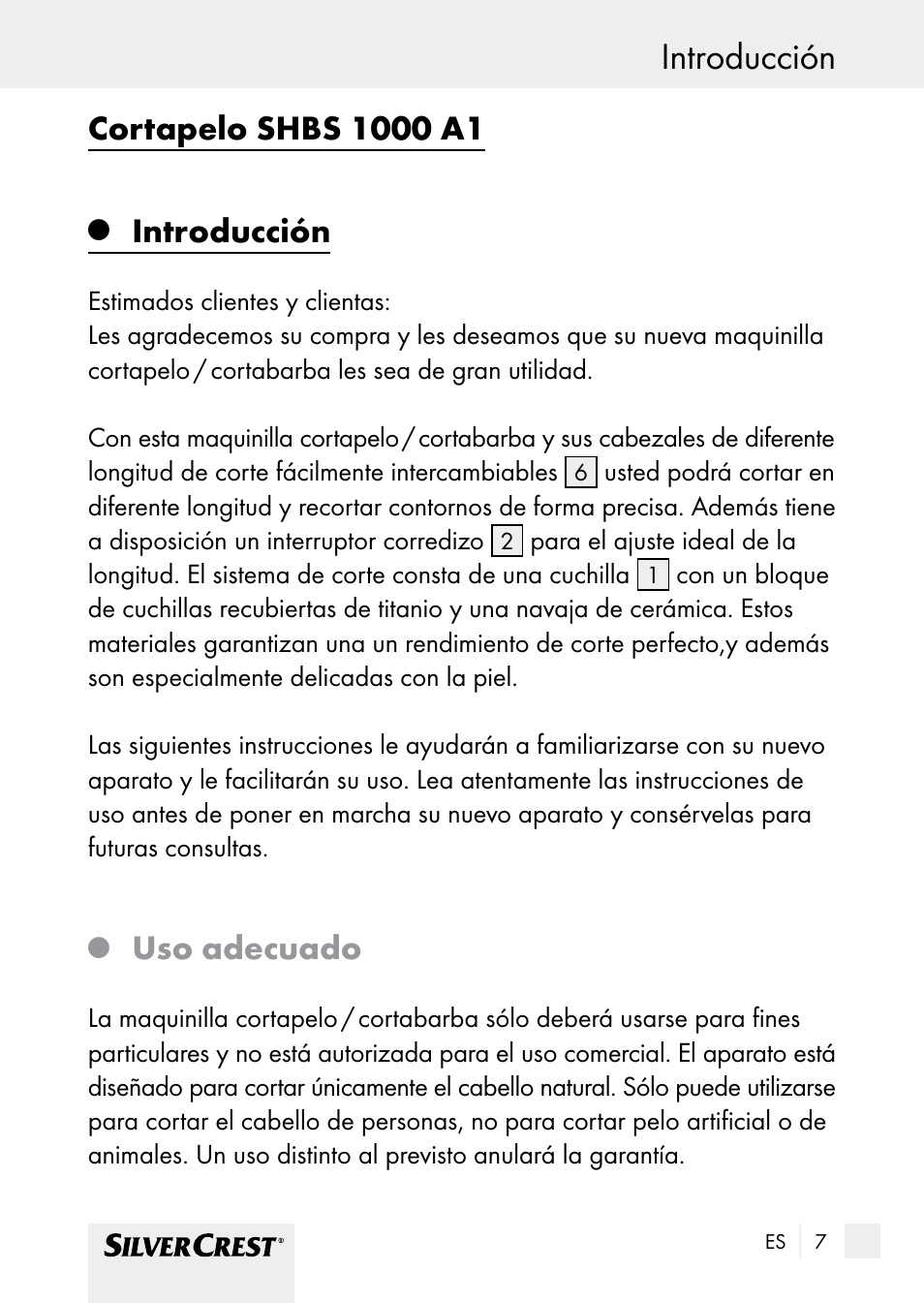 Introducción, Uso adecuado | Silvercrest SHBS 1000 A1 User Manual | Page 7 / 105