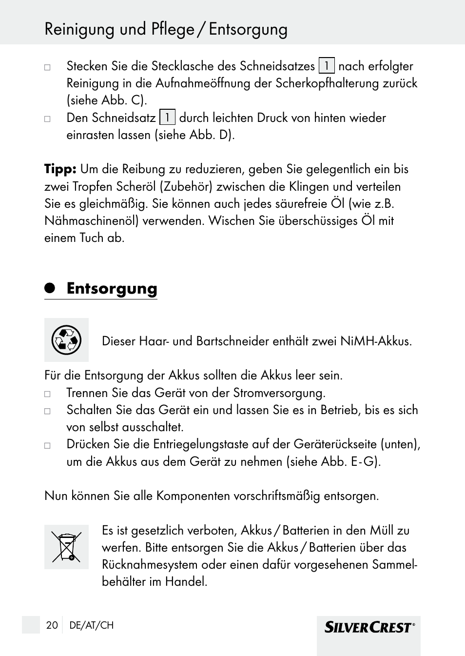 Entsorgung | Silvercrest SHBS 1000 A1 User Manual | Page 20 / 105