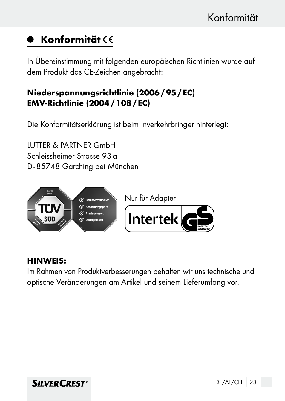 Konformität, Garantie und service | Silvercrest SHBS 1000 A1 User Manual | Page 23 / 105