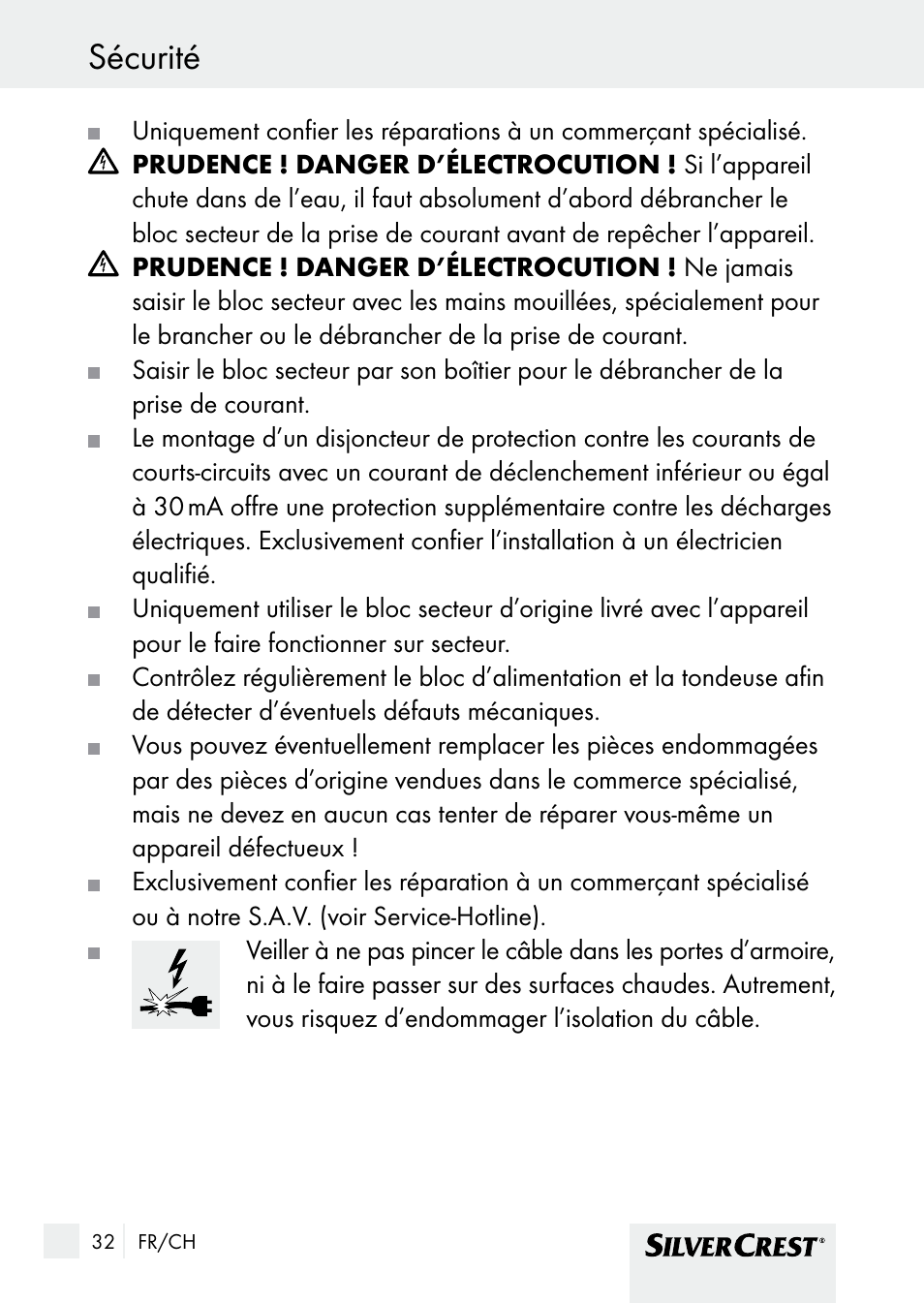 Sécurité / avant la mise en service sécurité | Silvercrest SHBS 1000 A1 User Manual | Page 32 / 105