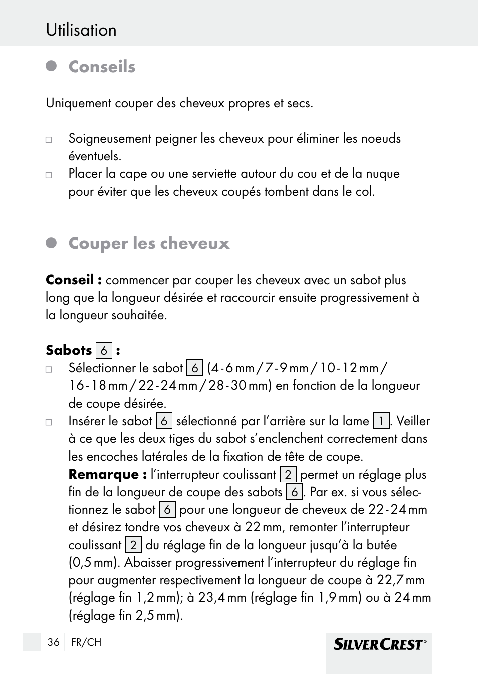 Utilisation, Conseils, Couper les cheveux | Silvercrest SHBS 1000 A1 User Manual | Page 36 / 105