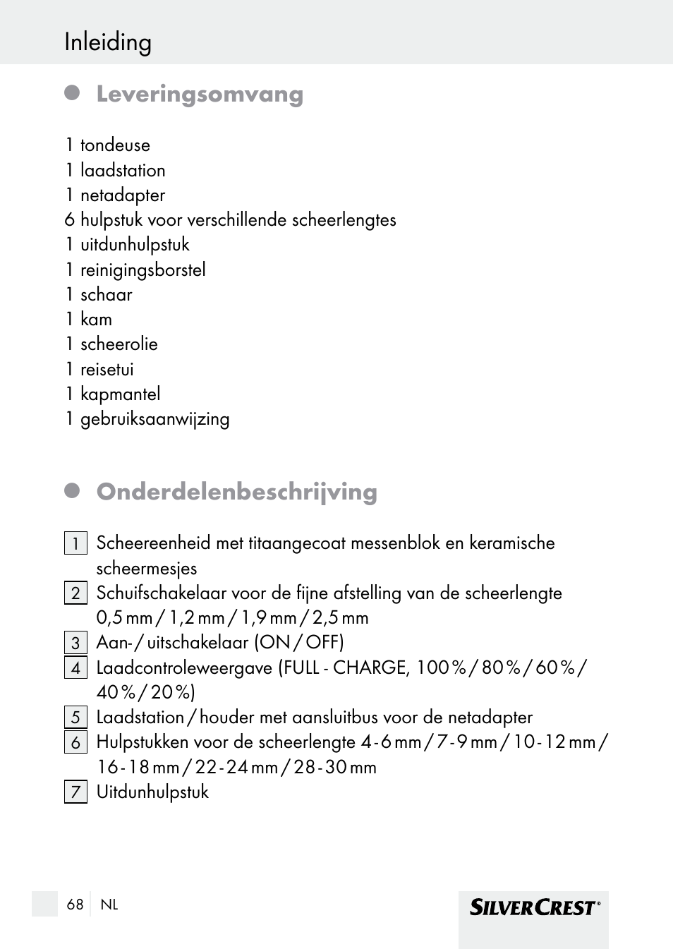 Inleiding / veiligheid inleiding, Leveringsomvang, Onderdelenbeschrijving | Silvercrest SHBS 1000 A1 User Manual | Page 68 / 105
