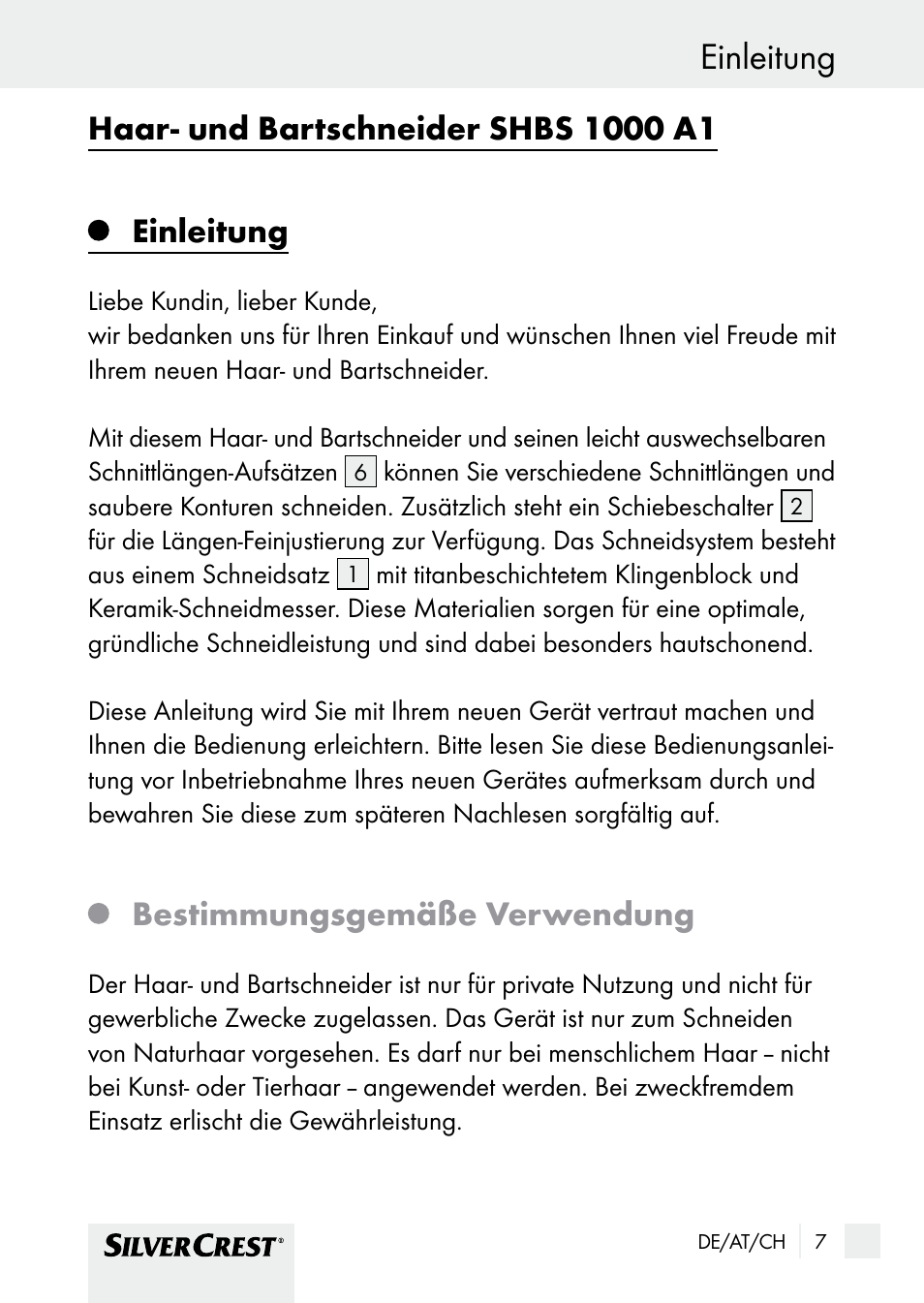 Einleitung, Bestimmungsgemäße verwendung | Silvercrest SHBS 1000 A1 User Manual | Page 7 / 105