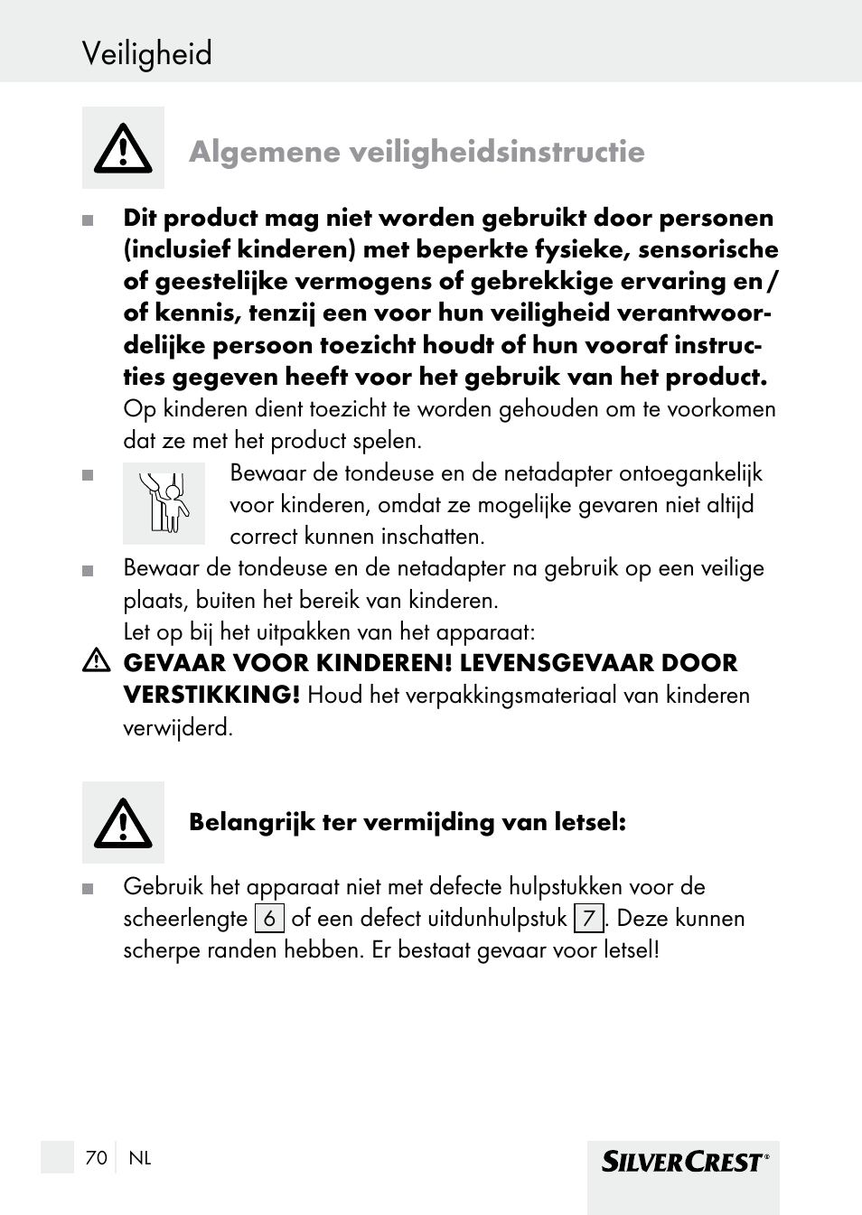 Veiligheid, Algemene veiligheidsinstructie | Silvercrest SHBS 1000 A1 User Manual | Page 70 / 105