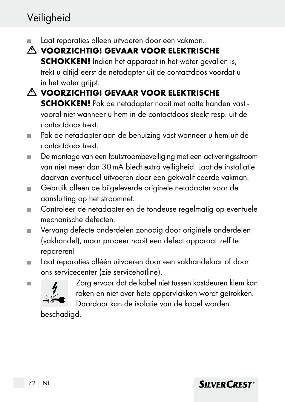 Veiligheid / vóór de ingebruikname veiligheid | Silvercrest SHBS 1000 A1 User Manual | Page 72 / 105