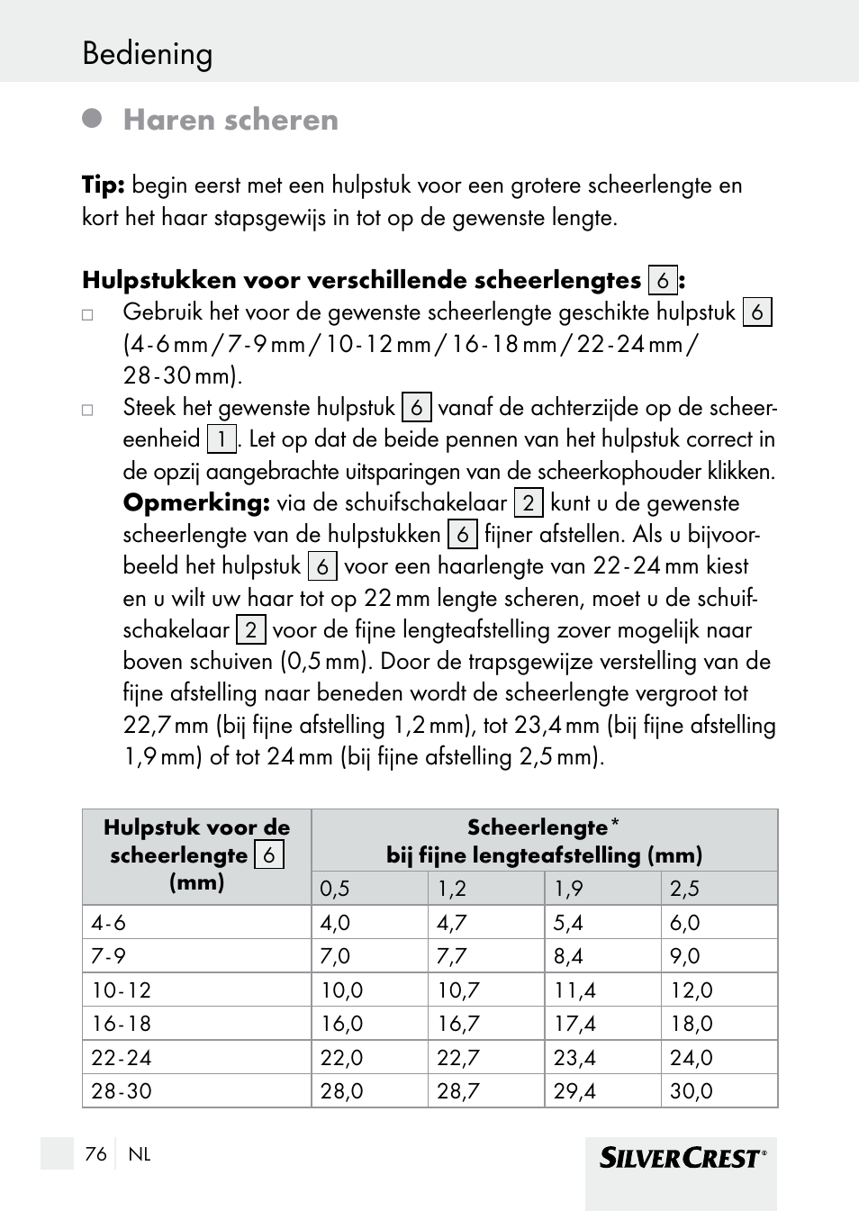 Bediening, Haren scheren | Silvercrest SHBS 1000 A1 User Manual | Page 76 / 105