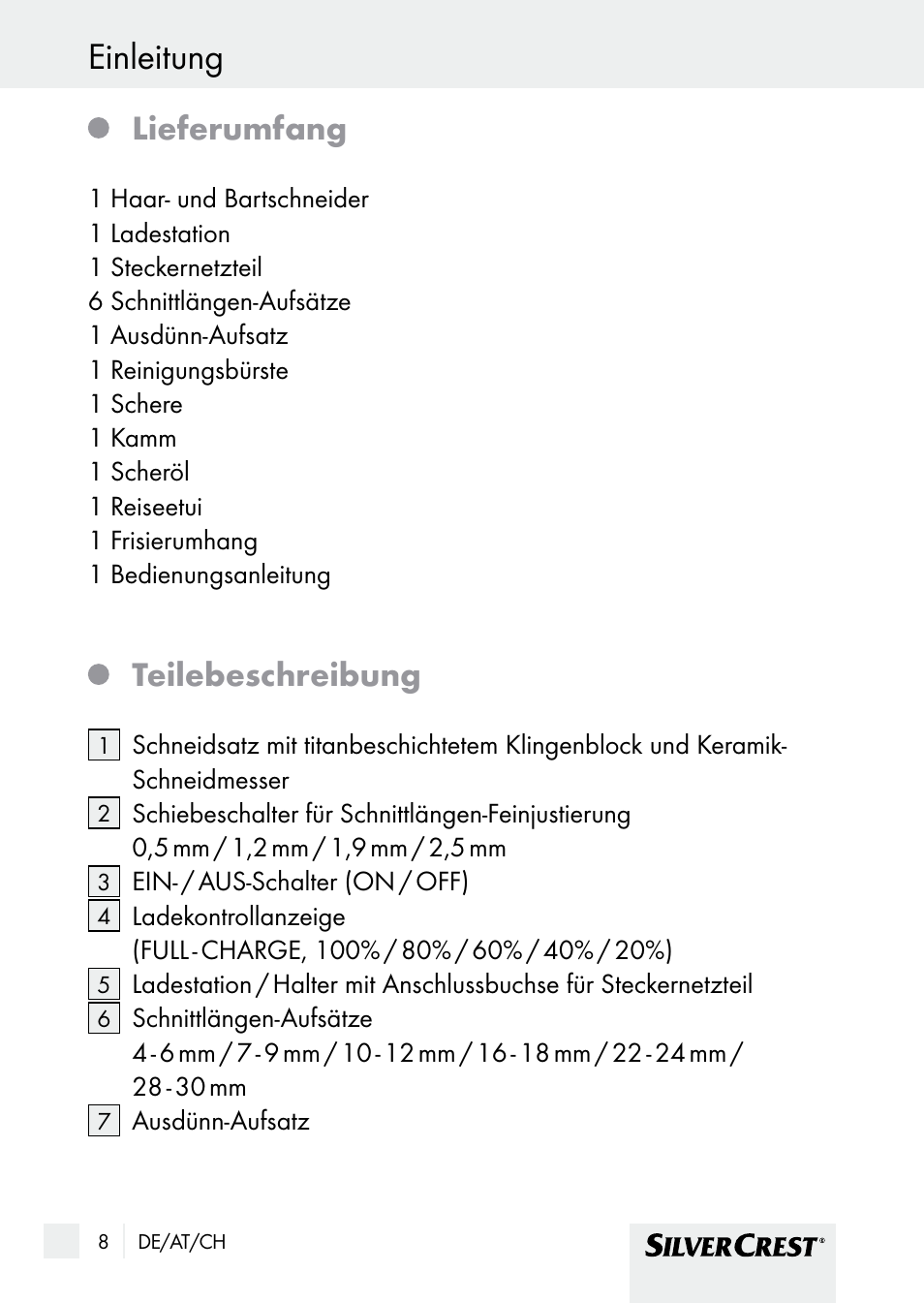 Einleitung / sicherheit, Einleitung, Lieferumfang | Teilebeschreibung | Silvercrest SHBS 1000 A1 User Manual | Page 8 / 105