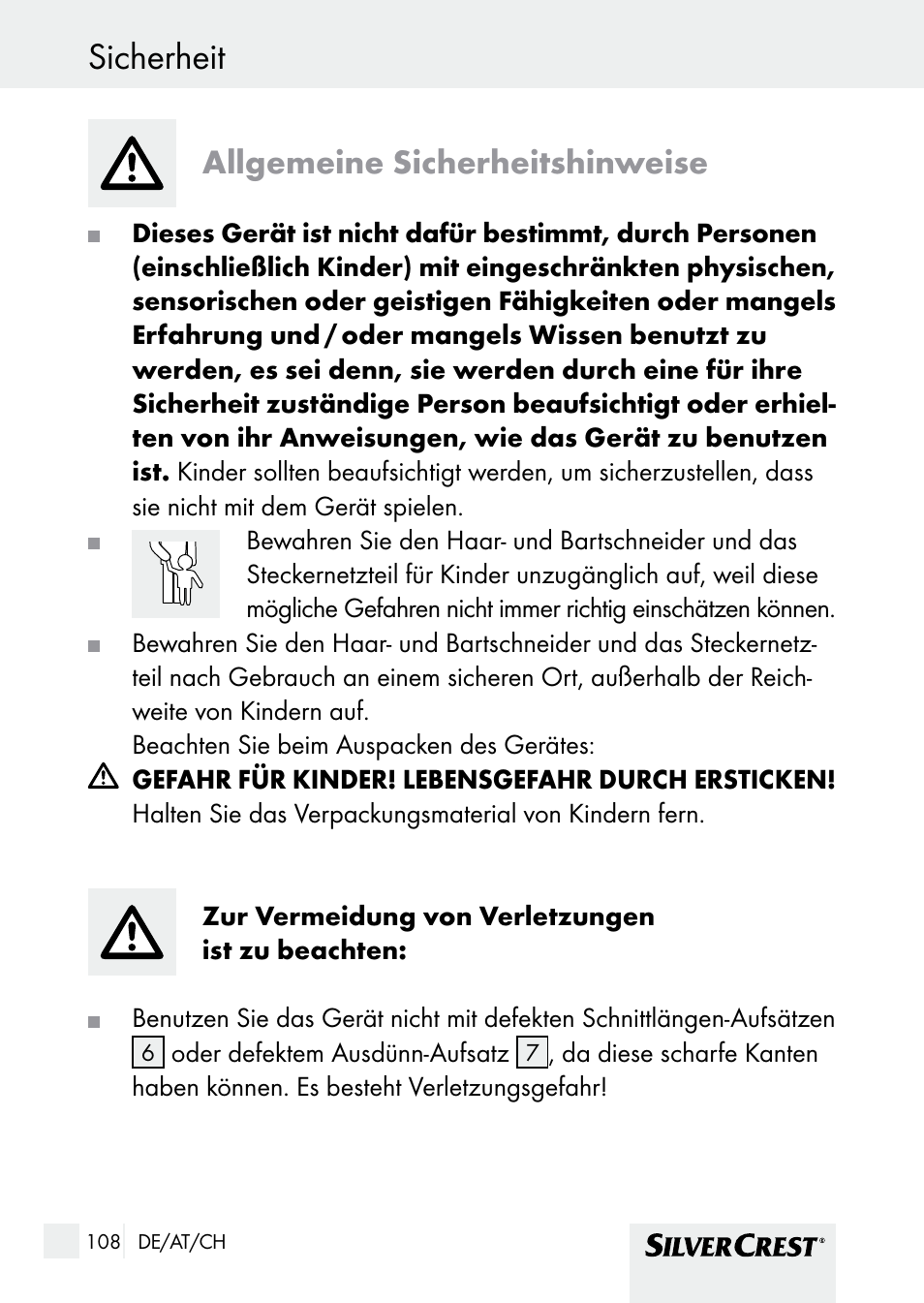 Sicherheit, Allgemeine sicherheitshinweise | Silvercrest SHBS 1000 A1 User Manual | Page 108 / 125