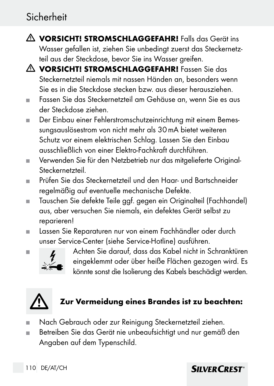 Sicherheit / vor der inbetriebnahme sicherheit | Silvercrest SHBS 1000 A1 User Manual | Page 110 / 125