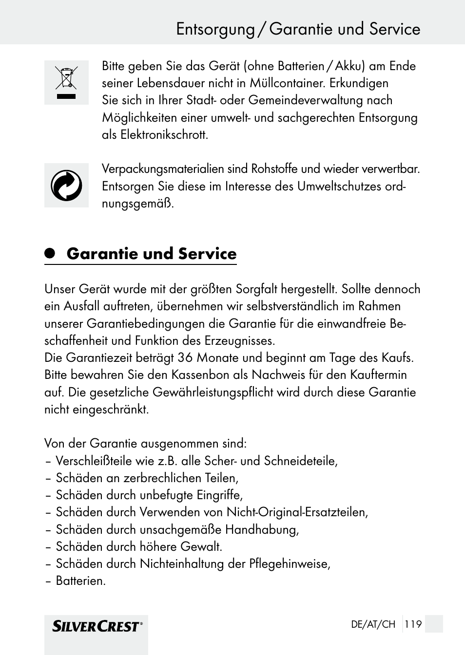 Garantie und service | Silvercrest SHBS 1000 A1 User Manual | Page 119 / 125