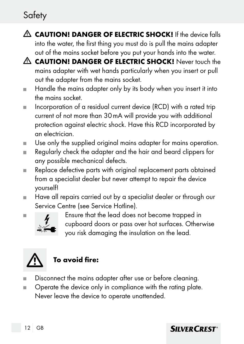 Safety / before first use safety | Silvercrest SHBS 1000 A1 User Manual | Page 12 / 125