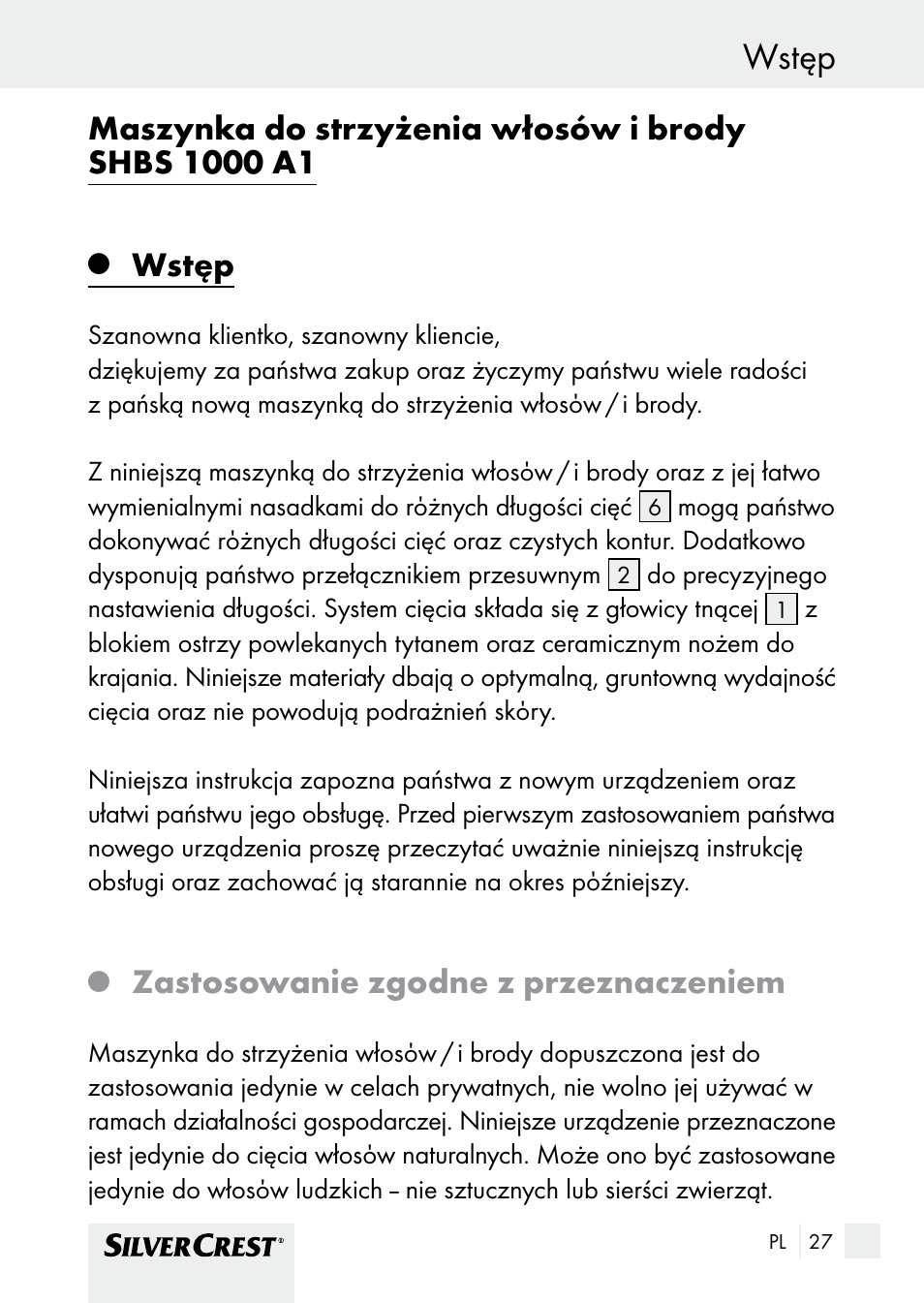 Wstęp, Zastosowanie zgodne z przeznaczeniem | Silvercrest SHBS 1000 A1 User Manual | Page 27 / 125