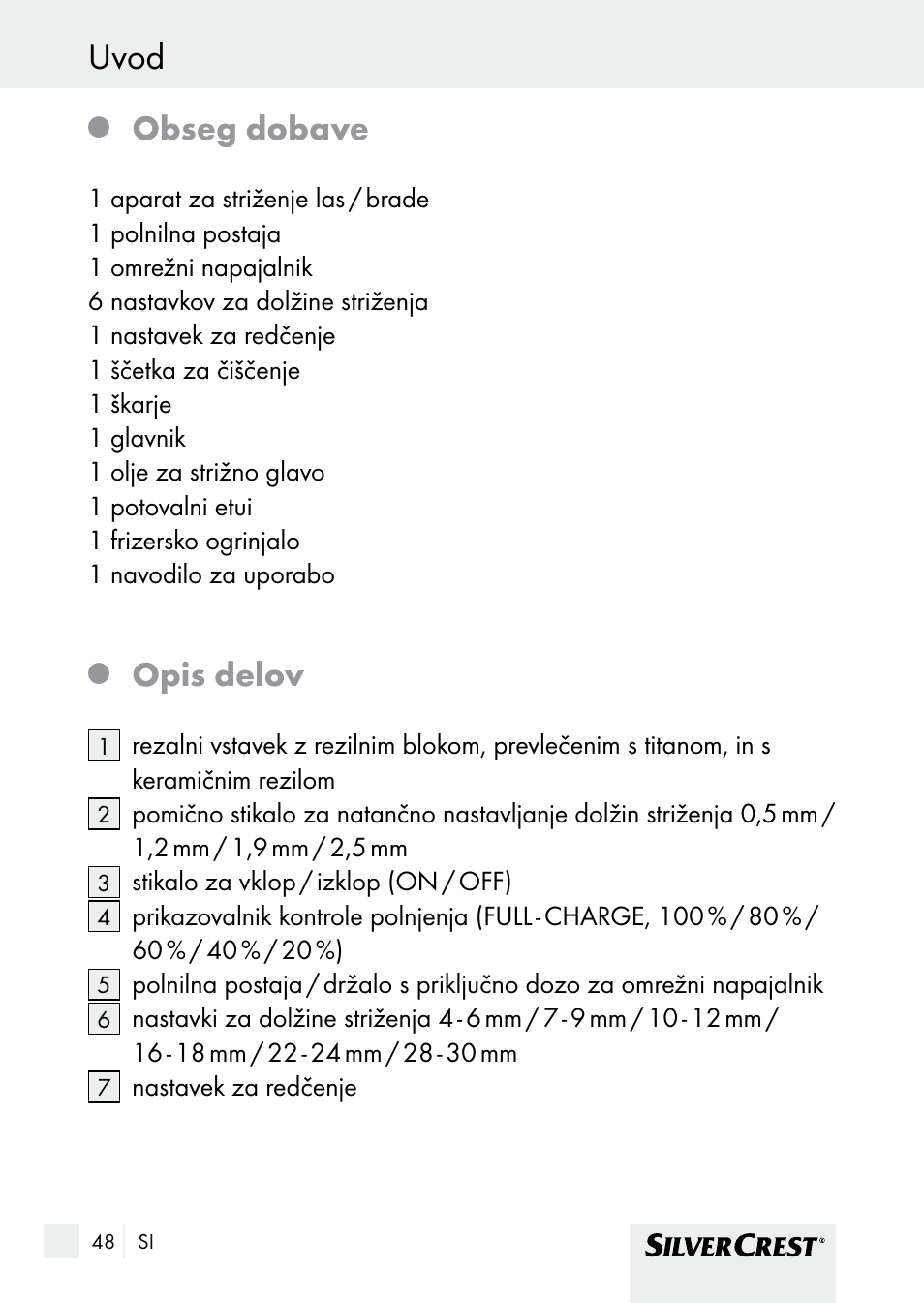 Uvod / varnost uvod, Obseg dobave, Opis delov | Silvercrest SHBS 1000 A1 User Manual | Page 48 / 125