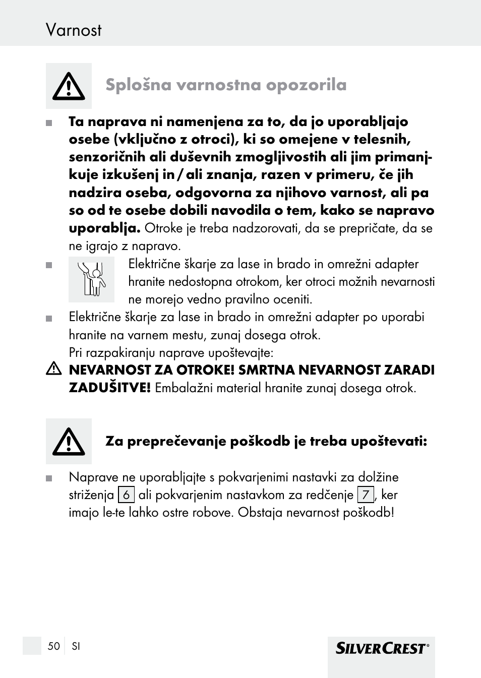 Varnost, Splošna varnostna opozorila | Silvercrest SHBS 1000 A1 User Manual | Page 50 / 125