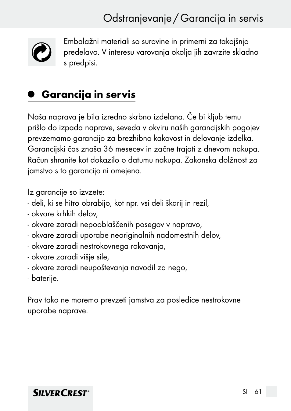 Garancija in servis | Silvercrest SHBS 1000 A1 User Manual | Page 61 / 125