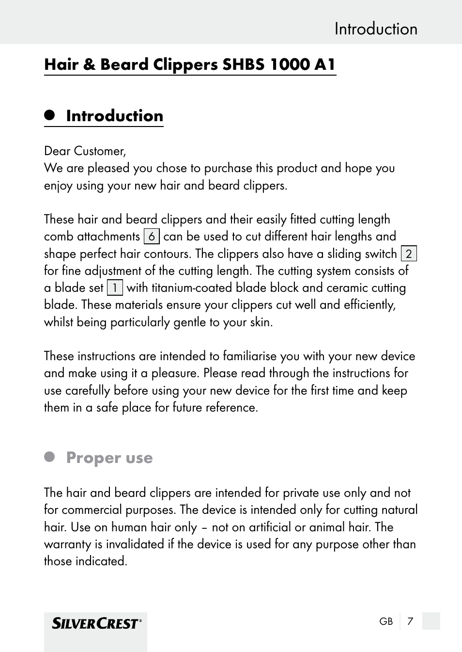 Introduction, Proper use | Silvercrest SHBS 1000 A1 User Manual | Page 7 / 125