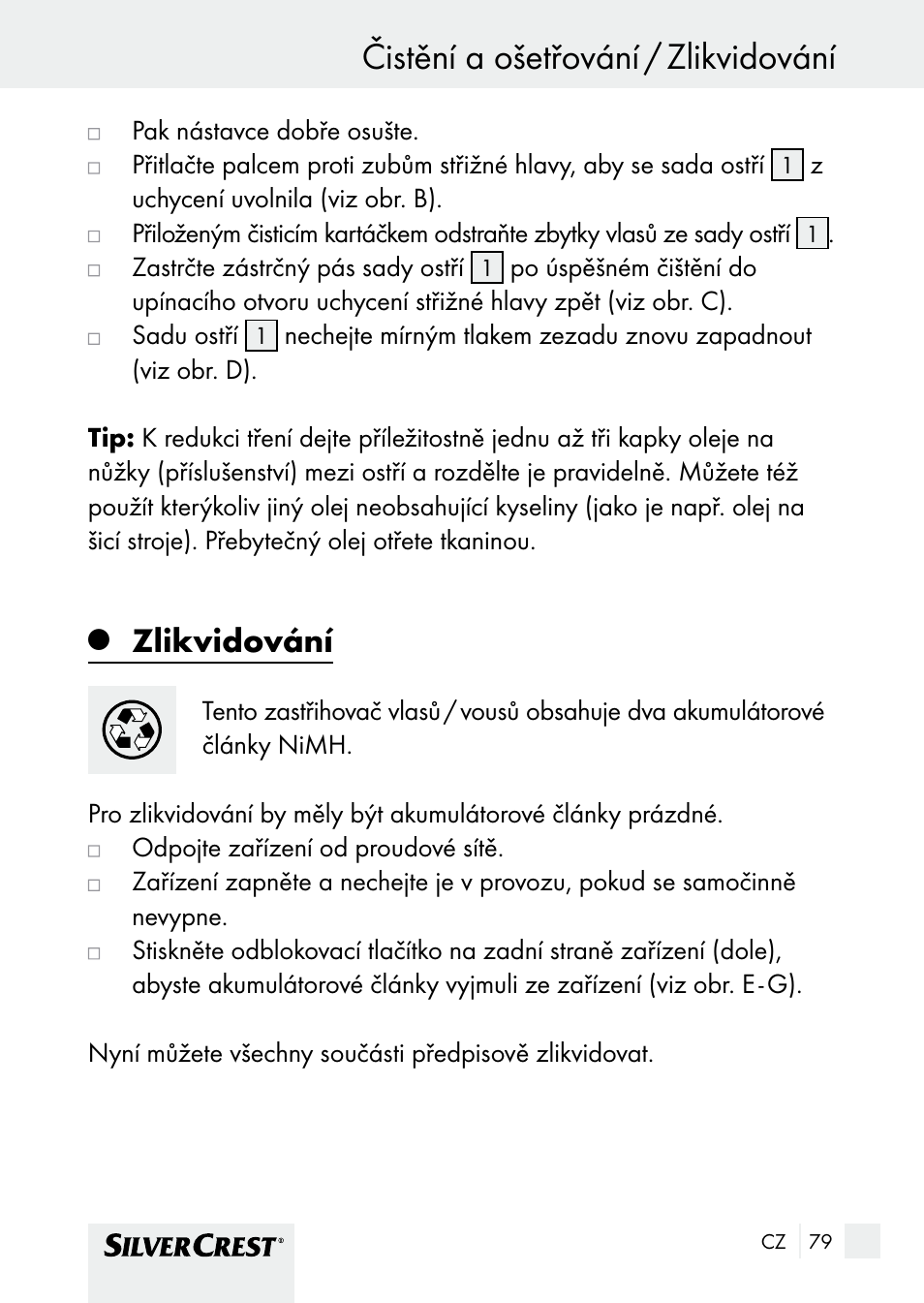 Zlikvidování | Silvercrest SHBS 1000 A1 User Manual | Page 79 / 125