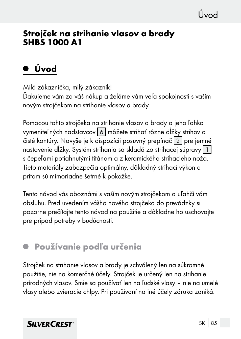 Úvod, Používanie podľa určenia | Silvercrest SHBS 1000 A1 User Manual | Page 85 / 125