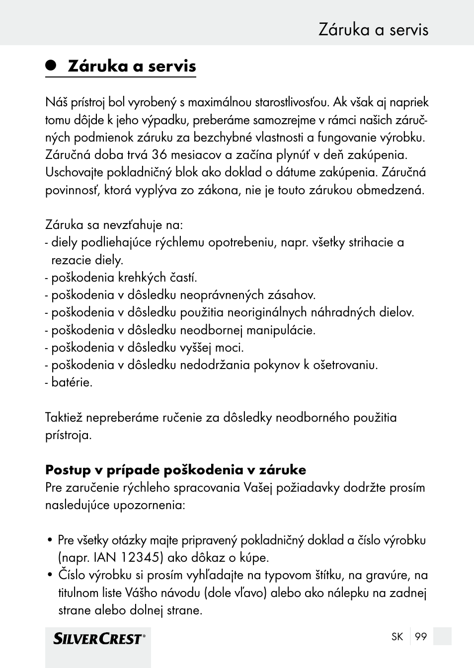 Záruka a servis likvidácia, Záruka a servis | Silvercrest SHBS 1000 A1 User Manual | Page 99 / 125
