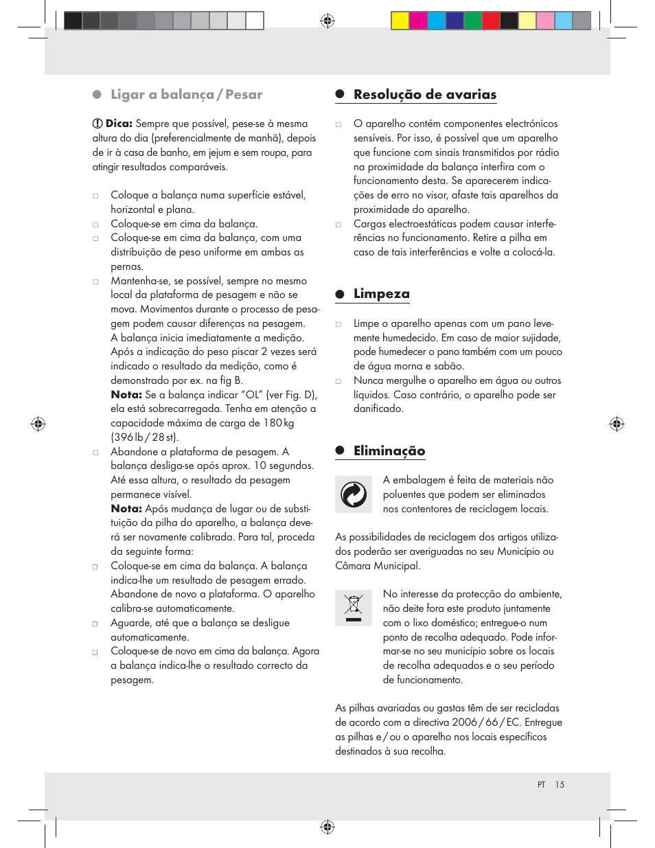 Ligar a balança / pesar, Resolução de avarias, Limpeza | Eliminação | Silvercrest Z31439A Z31439B User Manual | Page 15 / 24