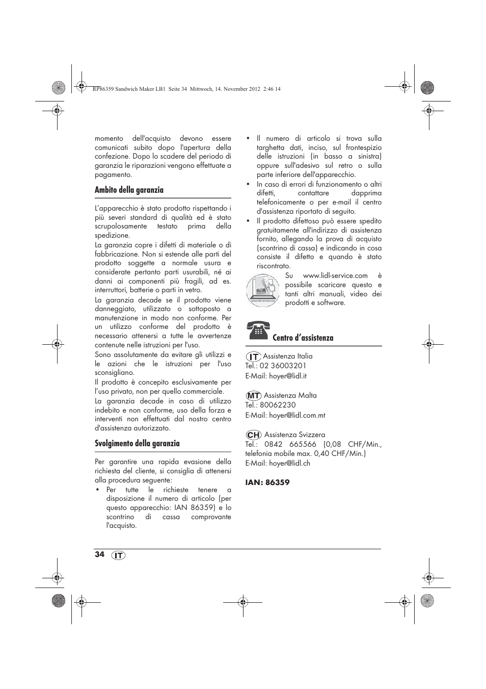 Ambito della garanzia, Svolgimento della garanzia, Centro d’assistenza | Silvercrest SSWMD 750 A1 User Manual | Page 36 / 58