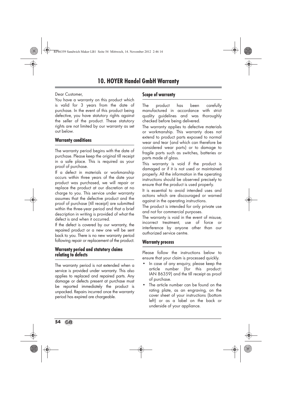 Hoyer handel gmbh warranty | Silvercrest SSWMD 750 A1 User Manual | Page 56 / 58