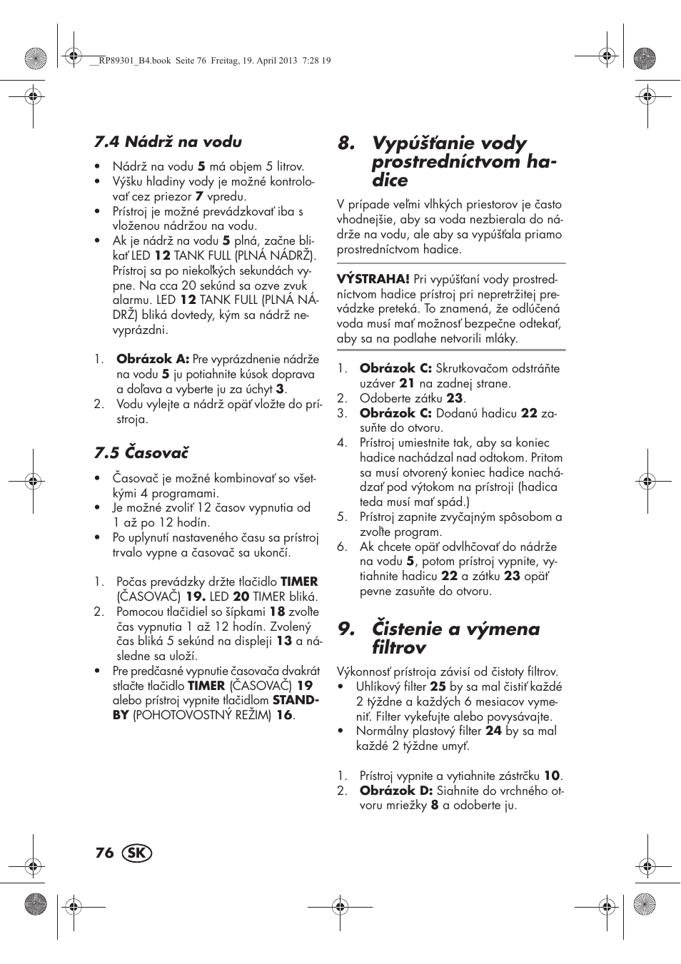 Vypúšanie vody prostredníctvom ha- dice, istenie a výmena filtrov | Silvercrest SLE 420 A1 User Manual | Page 78 / 100