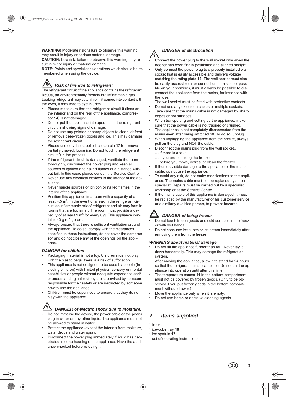 Items supplied | Silvercrest STG 70 B3 User Manual | Page 5 / 14