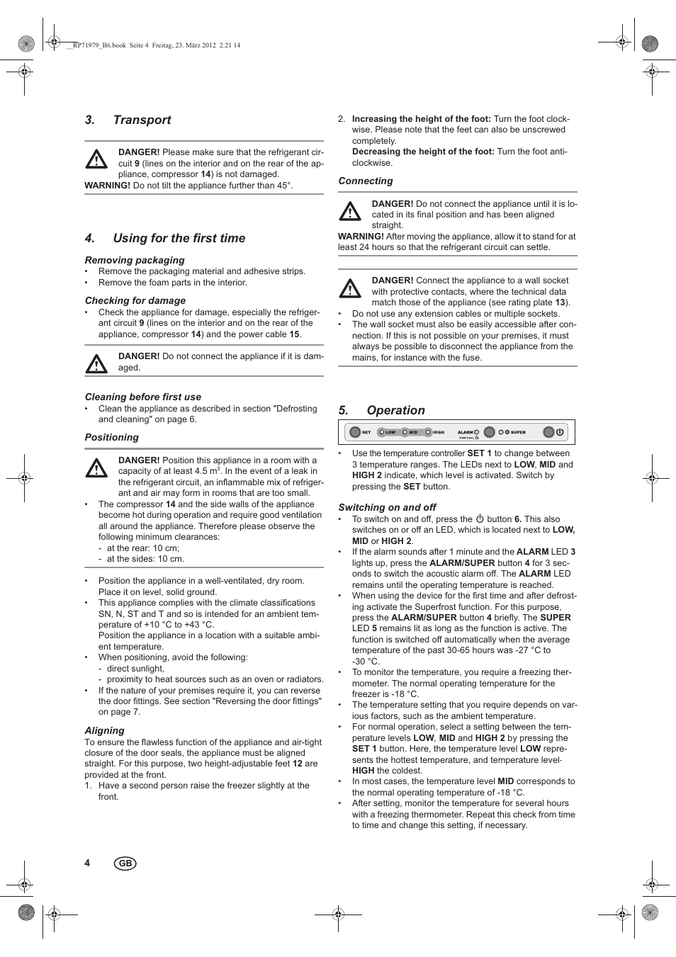 Transport, Using for the first time, Operation | Silvercrest STG 70 B3 User Manual | Page 6 / 14