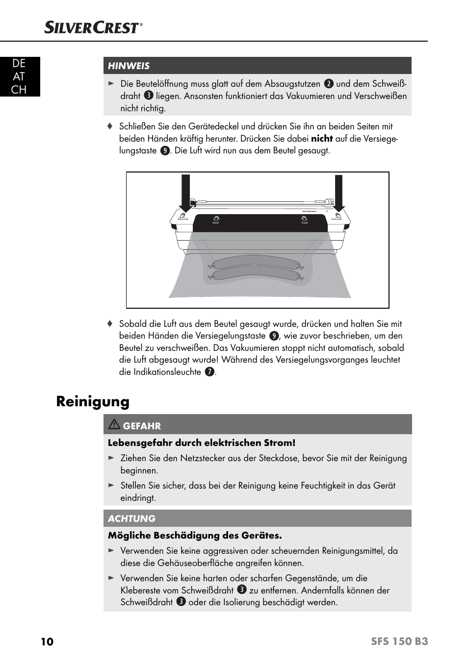 Reinigung, De at ch | Silvercrest SFS 150 B3 User Manual | Page 13 / 78