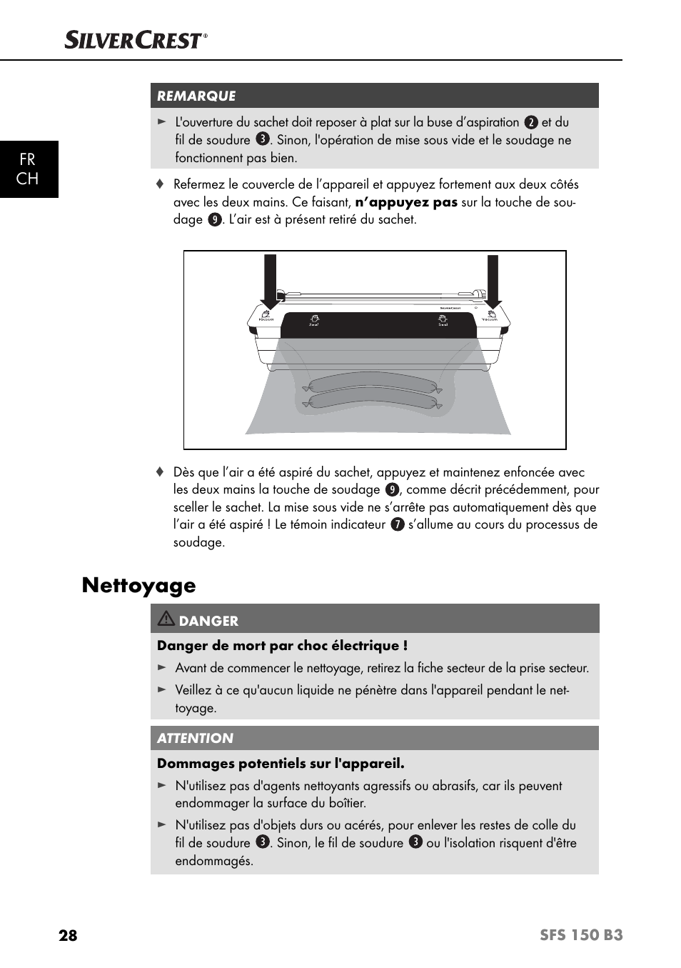 Nettoyage, Fr ch | Silvercrest SFS 150 B3 User Manual | Page 31 / 78