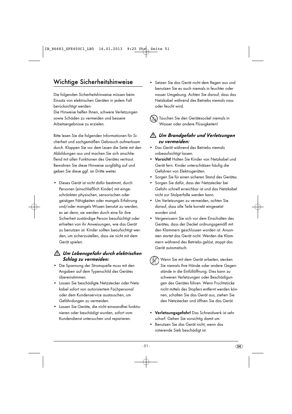 Wichtige sicherheitshinweise, Um brandgefahr und verletzungen zu vermeiden | Silvercrest SFE 450 C1 User Manual | Page 54 / 64