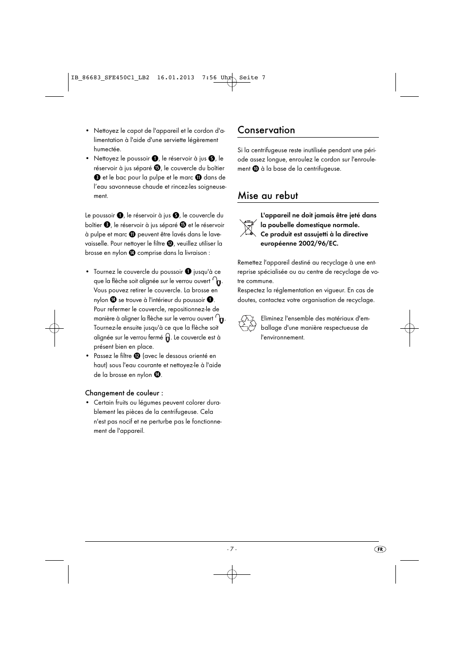 Conservation, Mise au rebut | Silvercrest SFE 450 C1 User Manual | Page 10 / 52