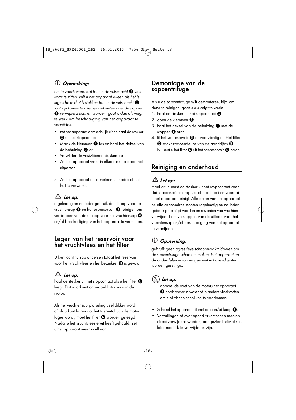 Demontage van de sapcentrifuge, Reiniging en onderhoud | Silvercrest SFE 450 C1 User Manual | Page 21 / 52