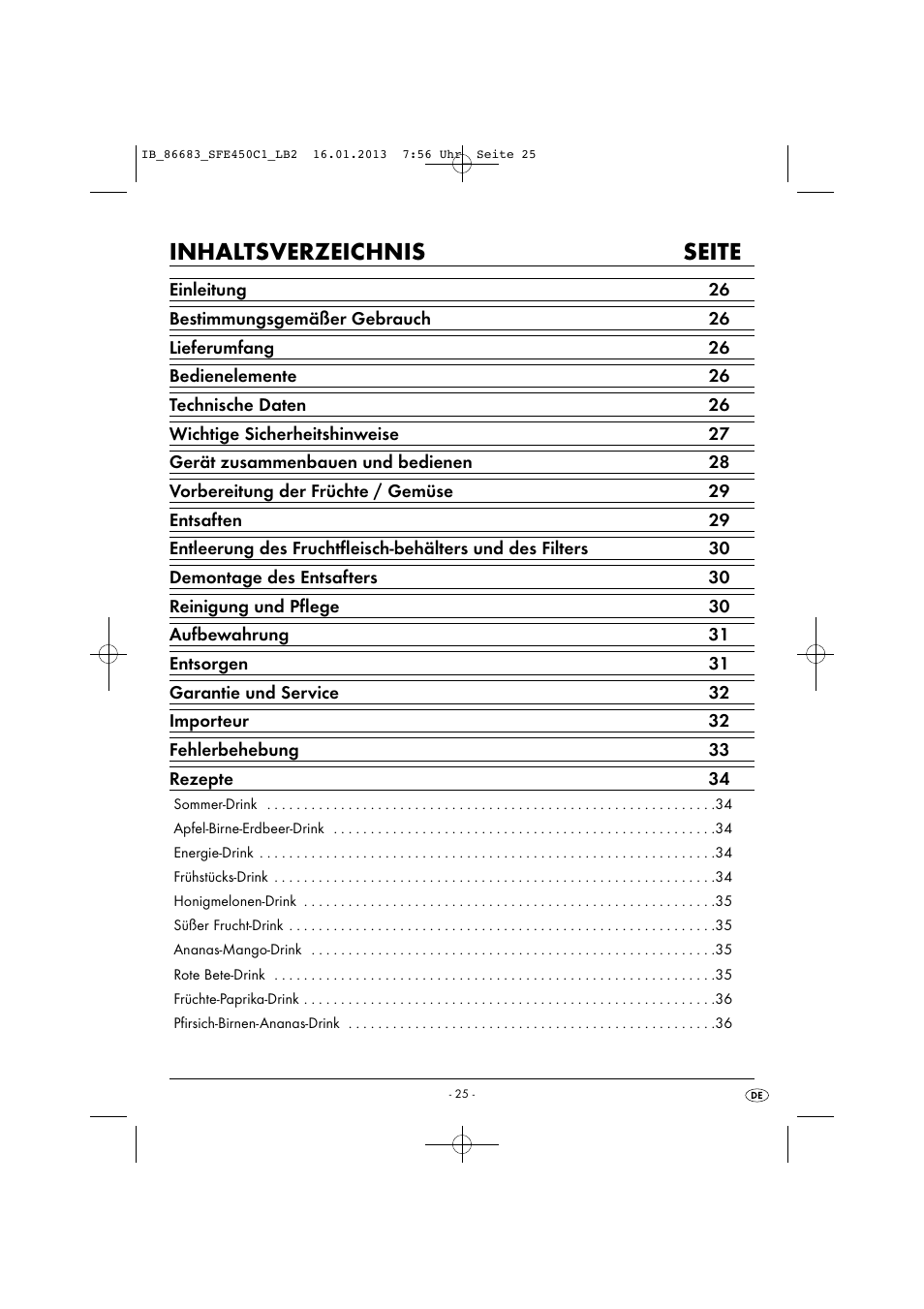 Inhaltsverzeichnis seite | Silvercrest SFE 450 C1 User Manual | Page 28 / 52