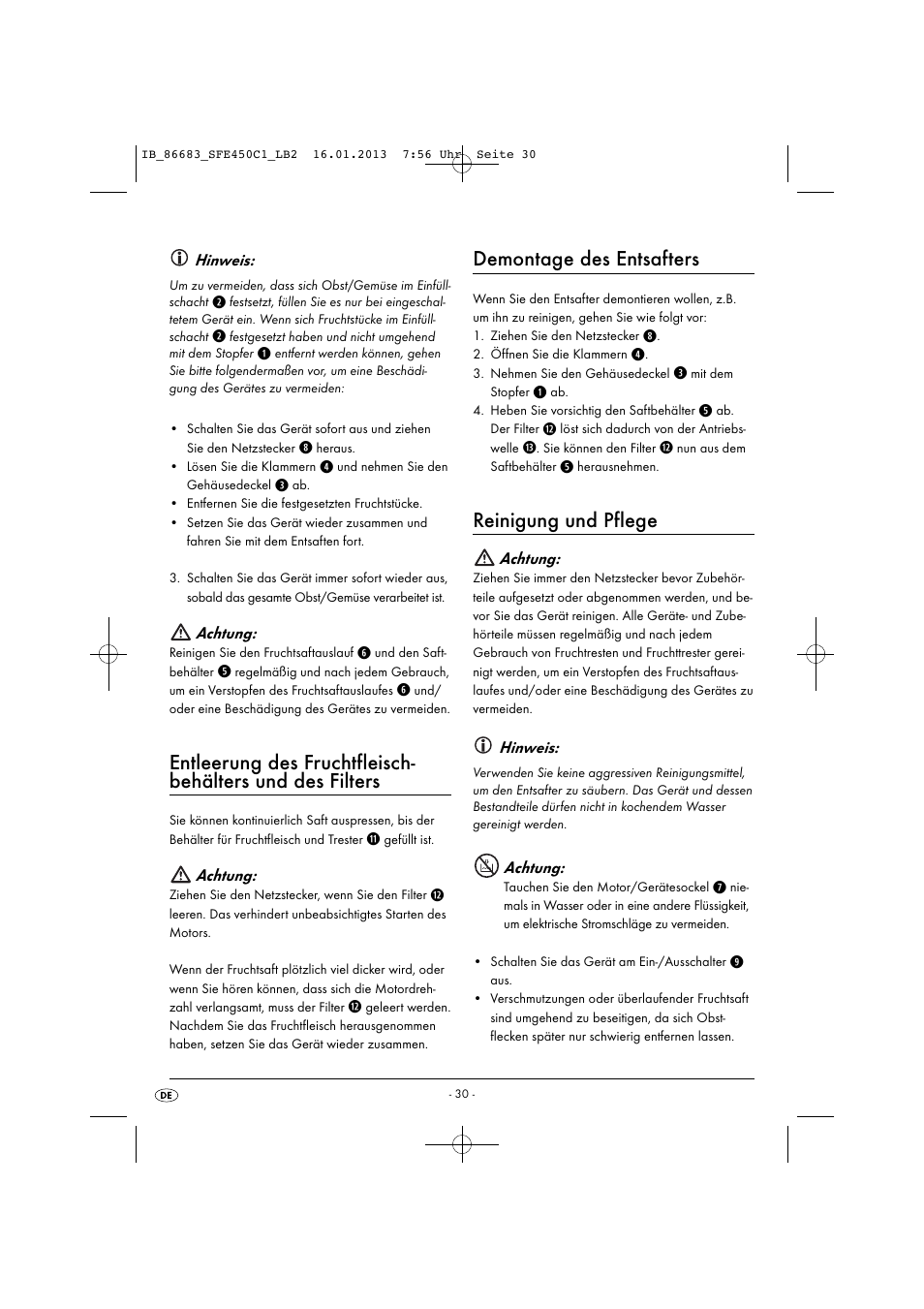 Demontage des entsafters, Reinigung und pflege | Silvercrest SFE 450 C1 User Manual | Page 33 / 52