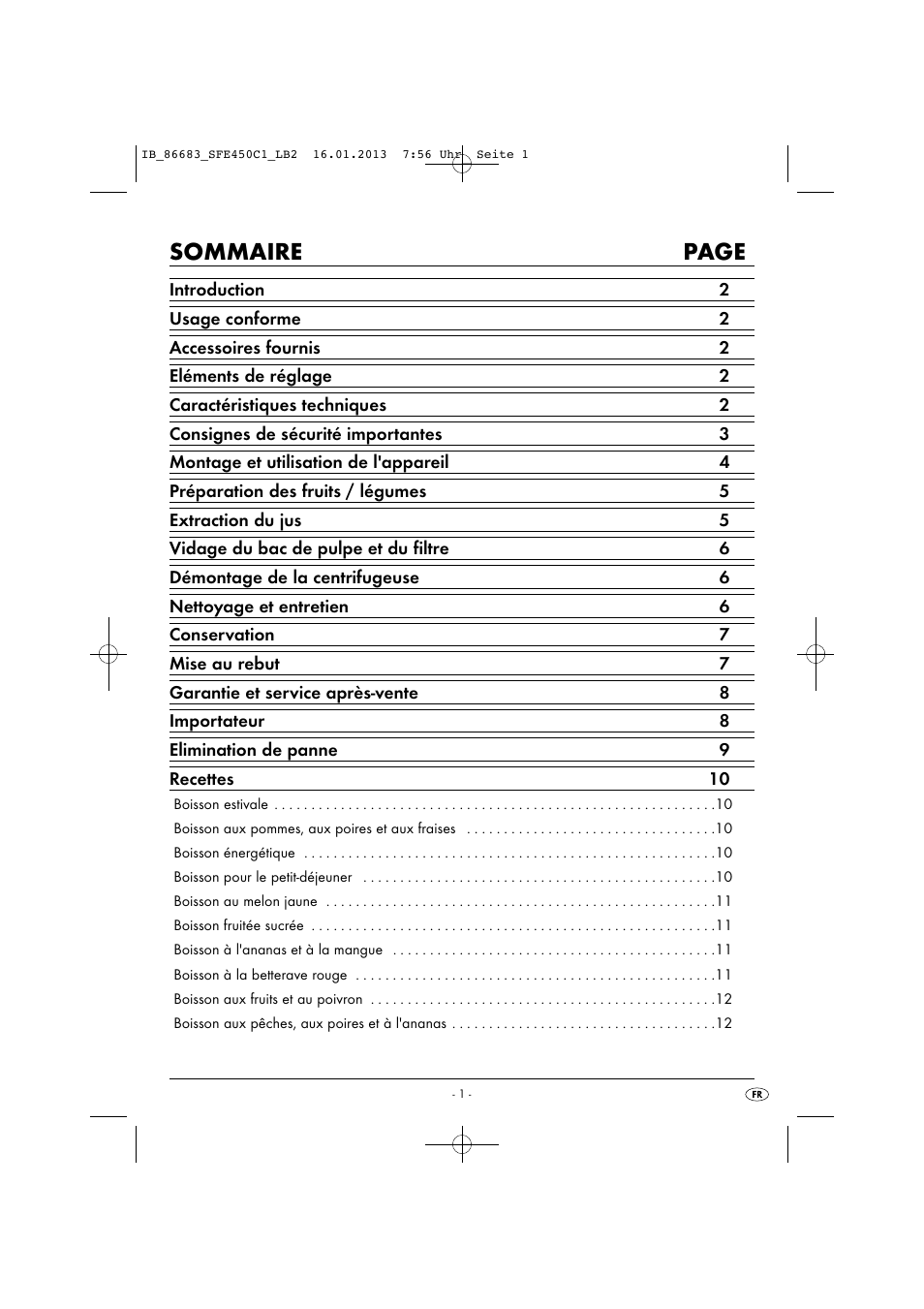 Sommaire page | Silvercrest SFE 450 C1 User Manual | Page 4 / 52