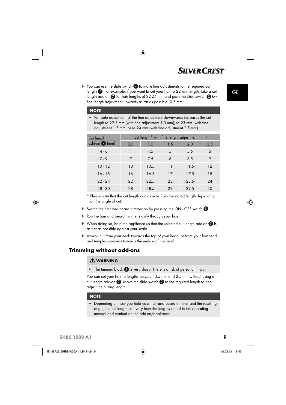 Trimming without add-ons | Silvercrest SHBS 1000 A1 User Manual | Page 12 / 87