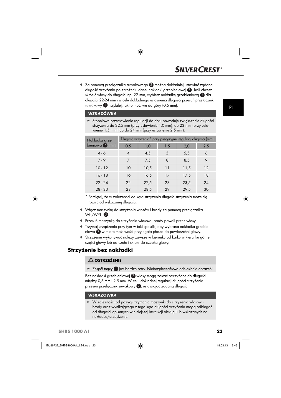 Strzyżenie bez nakładki | Silvercrest SHBS 1000 A1 User Manual | Page 26 / 87