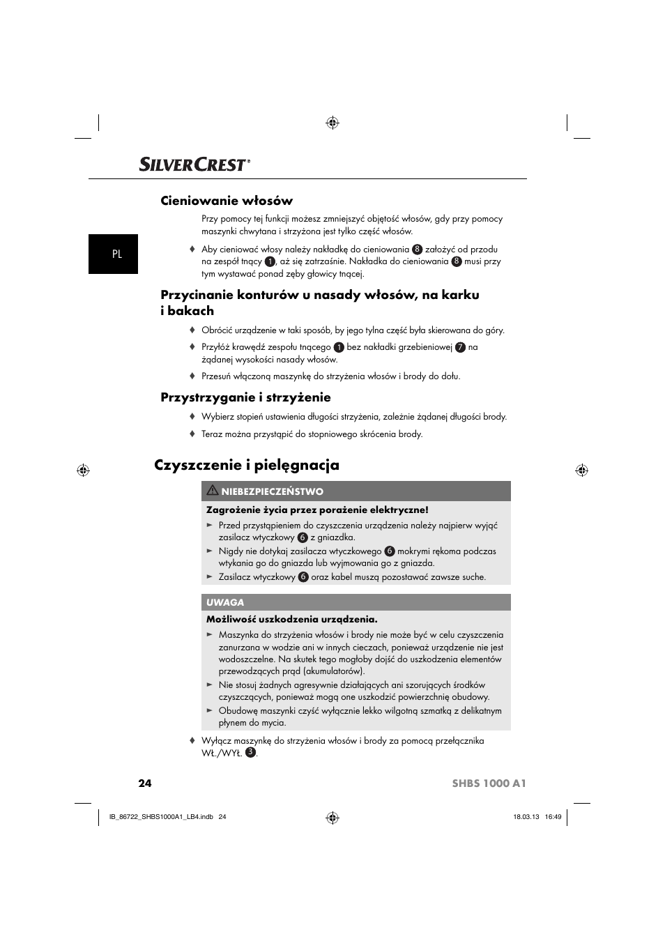 Czyszczenie i pielęgnacja, Cieniowanie włosów, Przystrzyganie i strzyżenie | Silvercrest SHBS 1000 A1 User Manual | Page 27 / 87