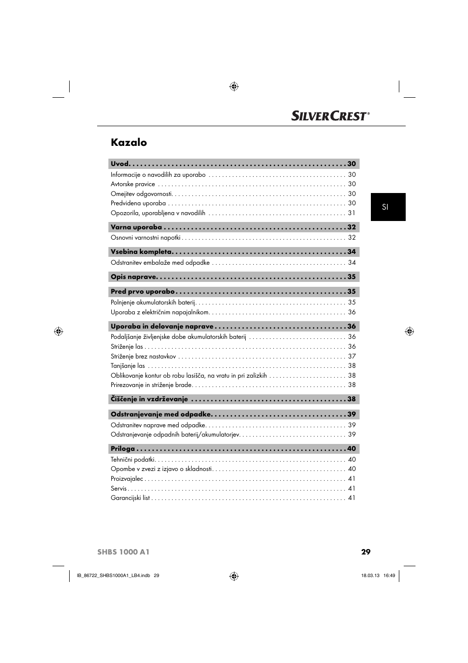 Kazalo | Silvercrest SHBS 1000 A1 User Manual | Page 32 / 87