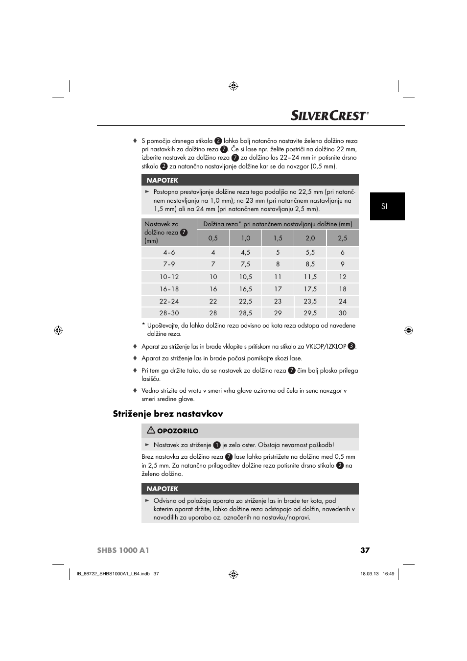 Striženje brez nastavkov | Silvercrest SHBS 1000 A1 User Manual | Page 40 / 87